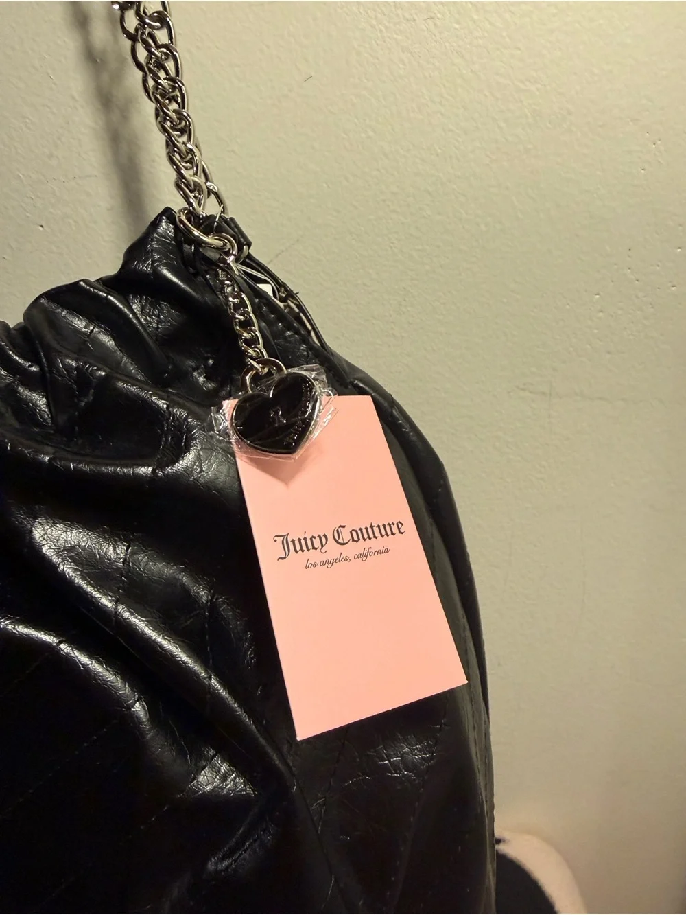 Juicy Couture Soft Spoken Tote bag color licorice black with silver chain NWT
